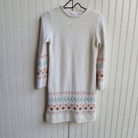 Little Lass Girls Crochet Knit Sweater Dress Pattern Ivory Long Sleeve Sz 12 - Picture 1 of 9